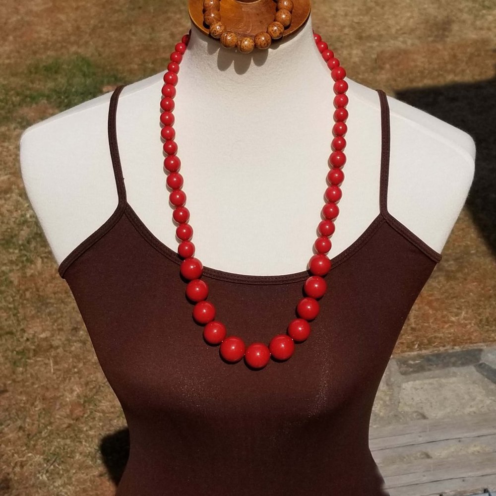 1990's Quality Wooden Bead Layering Necklace EUC